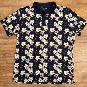 Mizzen+Main Men’s Navy Floral Polo XL Golf Performance Menswear EUC